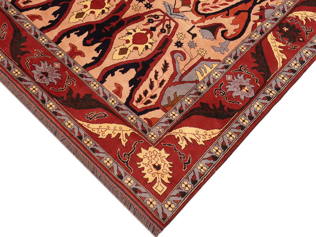 handmade Geometric Kargahi Tan Red Hand Knotted RECTANGLE 100% WOOL area rug 7x9