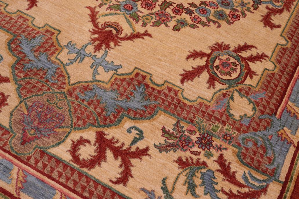 handmade Geometric Kafkaz Chobi Ziegler Beige Rust Hand Knotted RECTANGLE 100% WOOL area rug 6 x 9