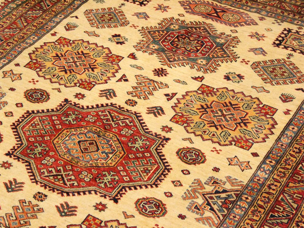 handmade Geometric Super Kazak Beige Rust Hand Knotted RECTANGLE 100% WOOL area rug 6x8
