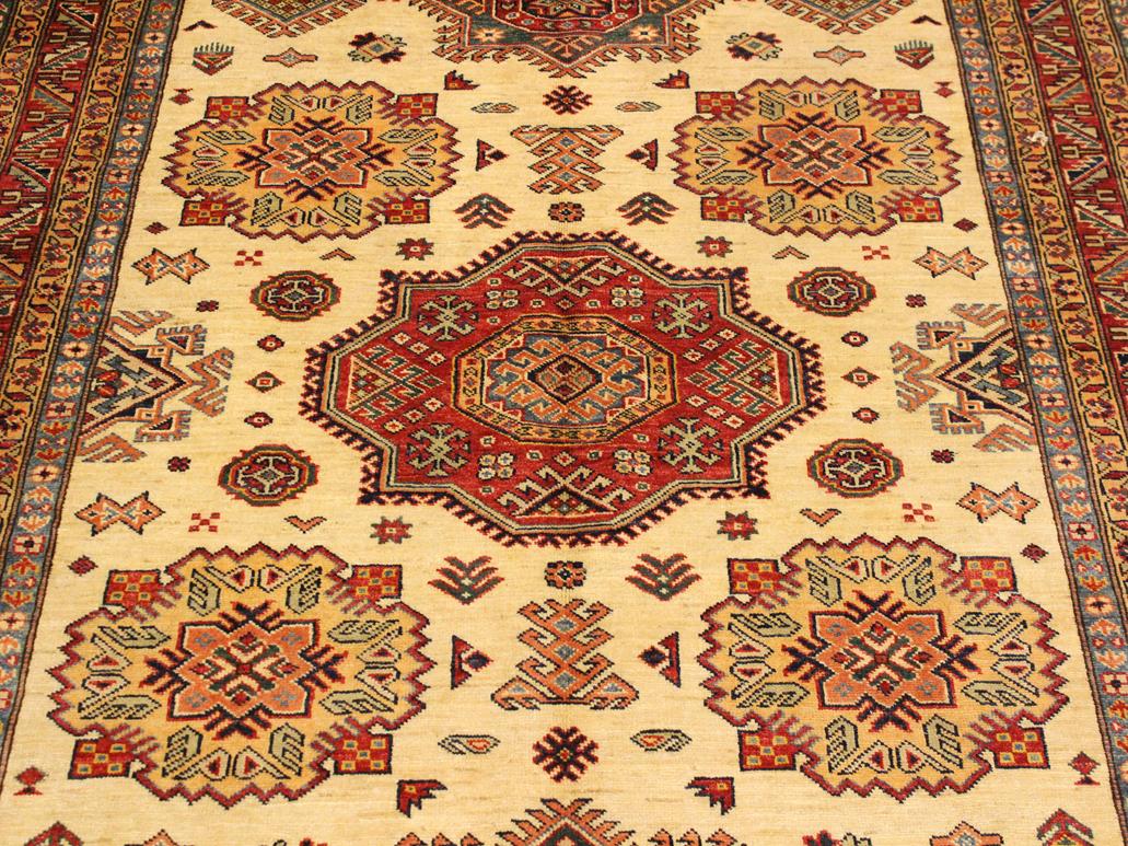 handmade Geometric Super Kazak Beige Rust Hand Knotted RECTANGLE 100% WOOL area rug 6x8