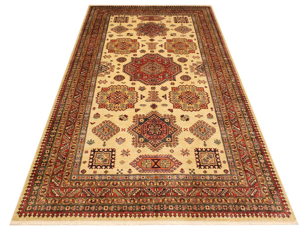 handmade Geometric Super Kazak Beige Rust Hand Knotted RECTANGLE 100% WOOL area rug 6x8