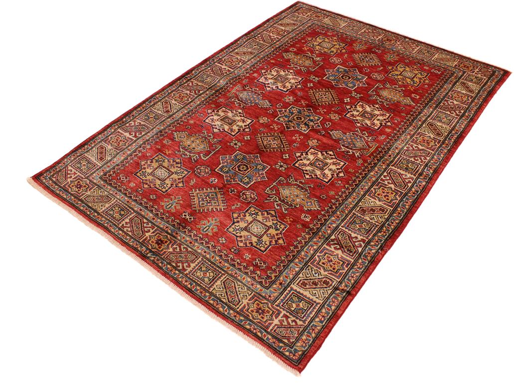 handmade Geometric Super Kazak Red Tan Hand Knotted RECTANGLE 100% WOOL area rug 5x7