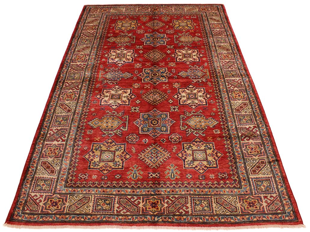 handmade Geometric Super Kazak Red Tan Hand Knotted RECTANGLE 100% WOOL area rug 5x7
