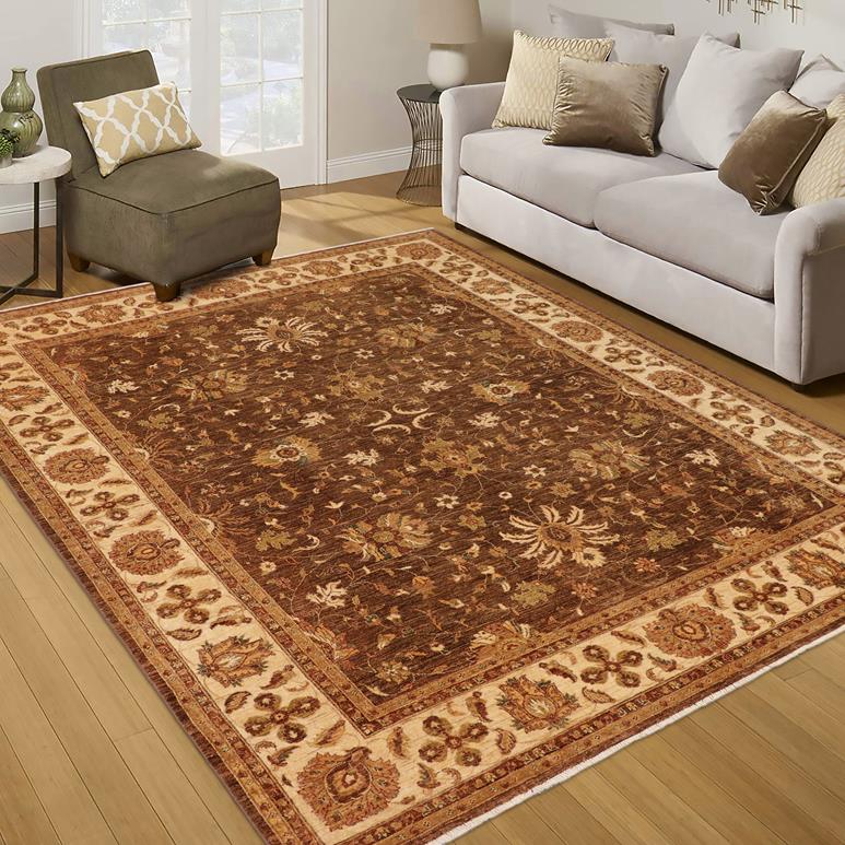 handmade Traditional Kafkaz Chobi Ziegler Brown Beige Hand Knotted RECTANGLE 100% WOOL area rug 9 x 12