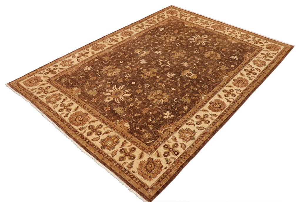 handmade Traditional Kafkaz Chobi Ziegler Brown Beige Hand Knotted RECTANGLE 100% WOOL area rug 9 x 12