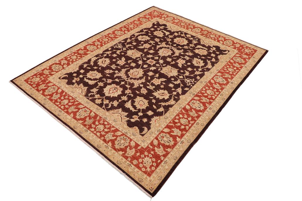 handmade Traditional Kafkaz Chobi Ziegler Aubergine Dull Orange Hand Knotted RECTANGLE 100% WOOL area rug 9 x 12