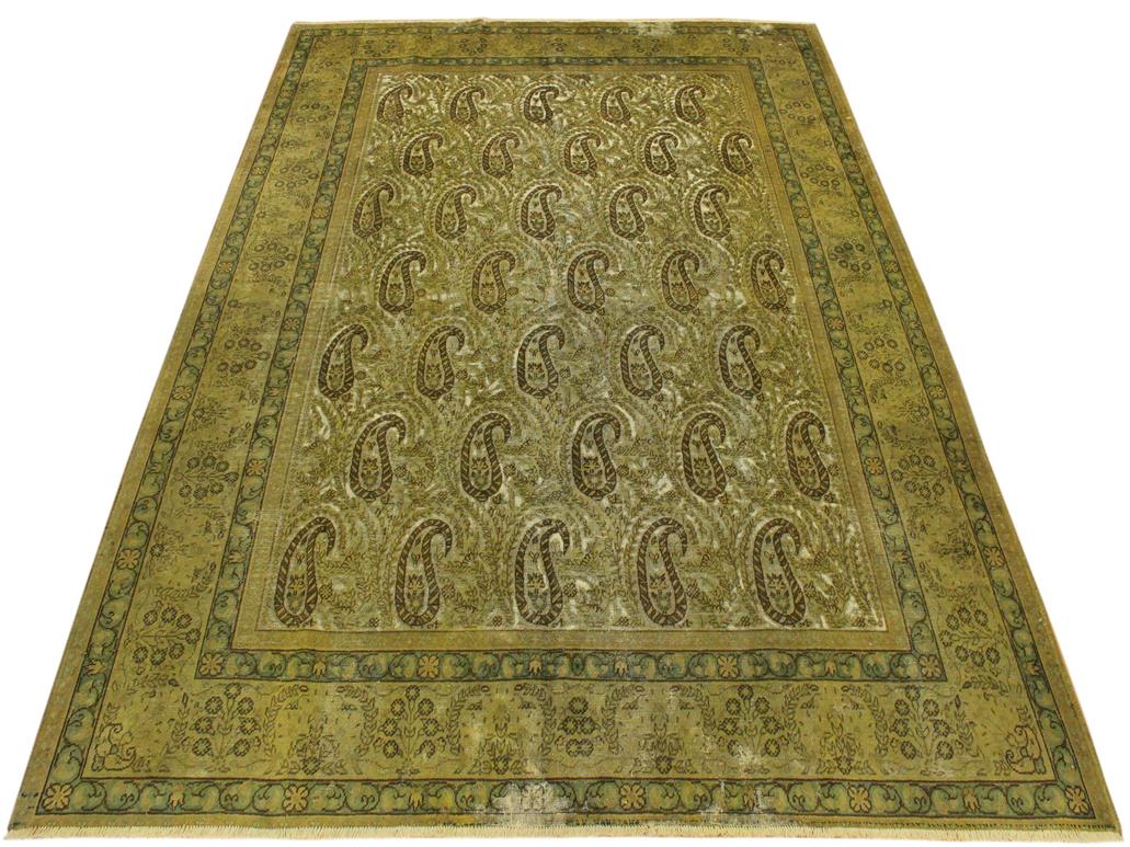 handmade Vintage Green Brown Hand Knotted RECTANGLE 100% WOOL area rug 8x10