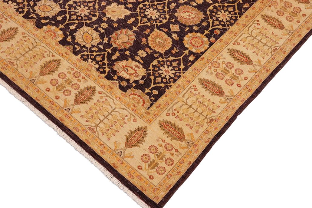 handmade Transitional Kafkaz Chobi Ziegler Aubergine Beige Hand Knotted RECTANGLE 100% WOOL area rug 9 x 12