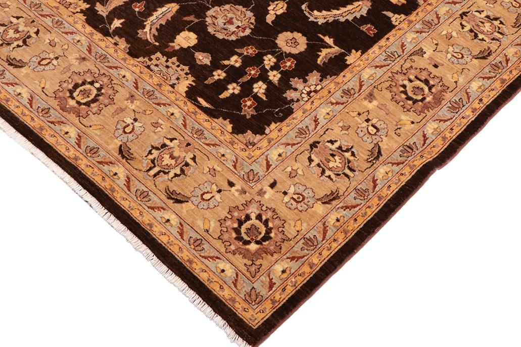 handmade Traditional Kafkaz Chobi Ziegler Brown Tan Hand Knotted RECTANGLE 100% WOOL area rug 9 x 12