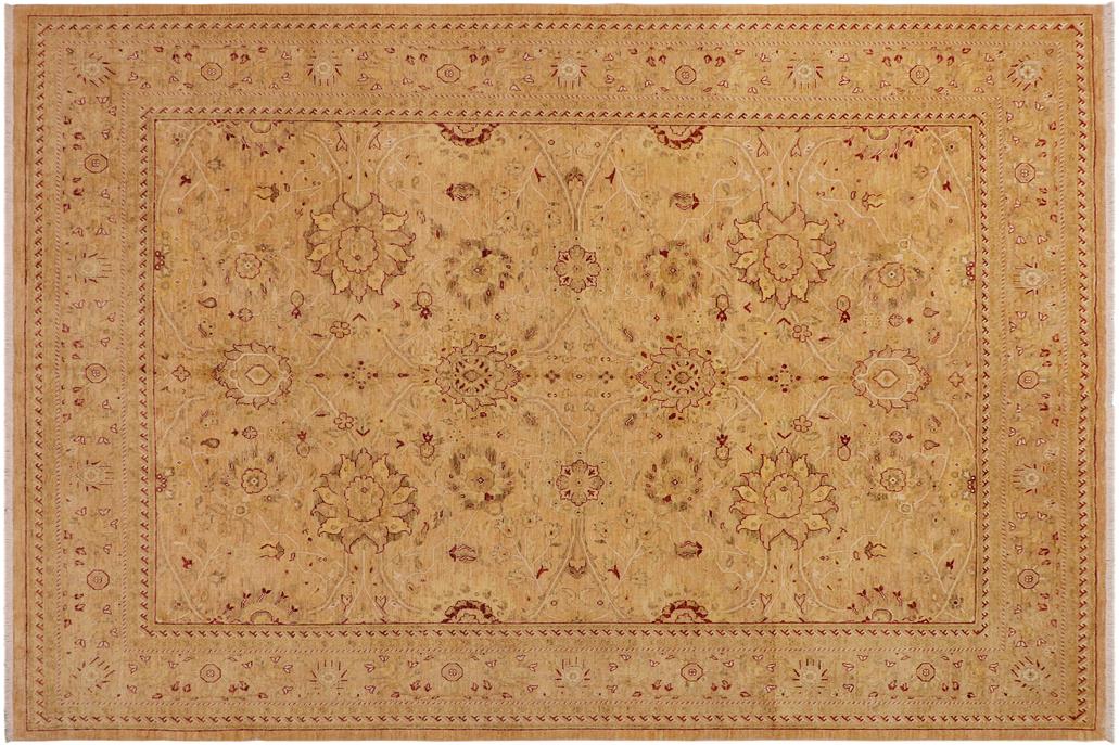handmade Traditional Kafkaz Chobi Ziegler Tan Red Hand Knotted RECTANGLE WOOL&SILK area rug 9 x 12