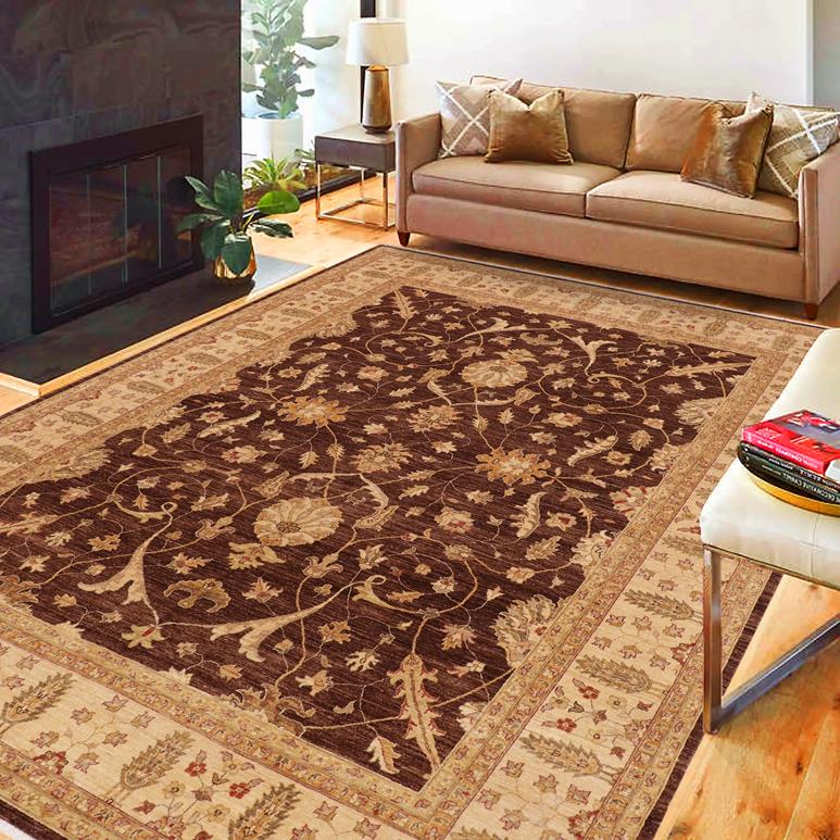 handmade Traditional Kafkaz Chobi Ziegler Brown Beige Hand Knotted RECTANGLE 100% WOOL area rug 9 x 11