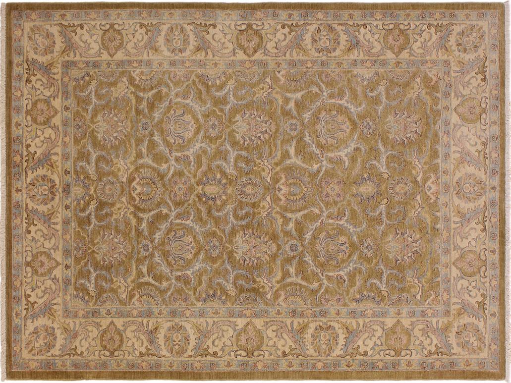 handmade Transitional Kafkaz Gold Ivory Hand Knotted RECTANGLE 100% WOOL area rug 6x8