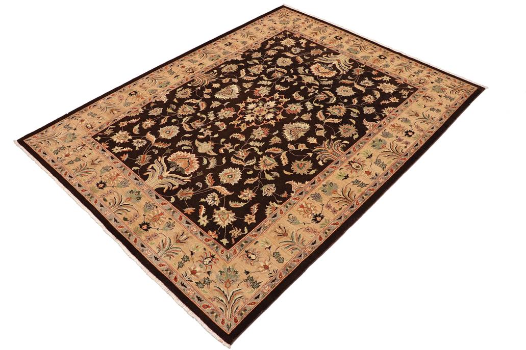 handmade Traditional Kafkaz Chobi Ziegler Dark Brown Tan Hand Knotted RECTANGLE 100% WOOL area rug 9 x 12
