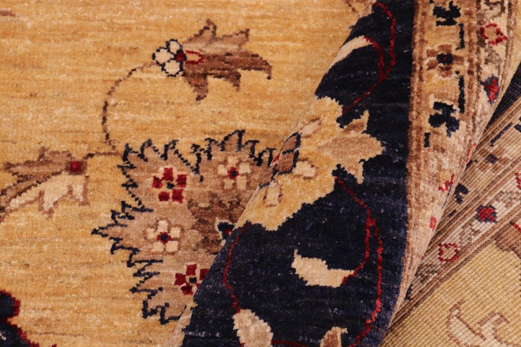 handmade Traditional Kafkaz Chobi Ziegler Gold Blue Hand Knotted RECTANGLE 100% WOOL area rug 9 x 11