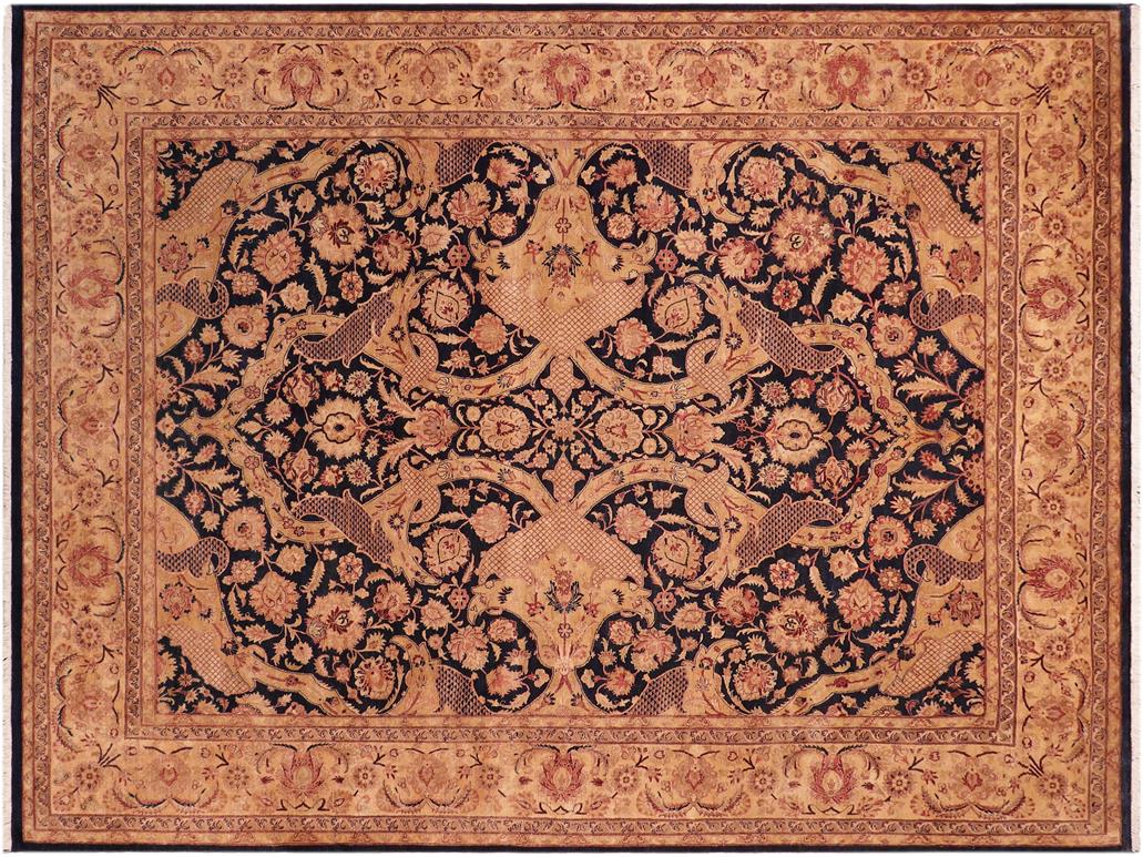handmade Traditional Agra Blue Tan Hand Knotted RECTANGLE 100% WOOL area rug 8x10