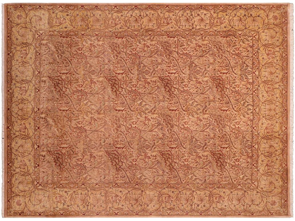 handmade Traditional William Tan Gold Hand Knotted RECTANGLE 100% WOOL area rug 8x10