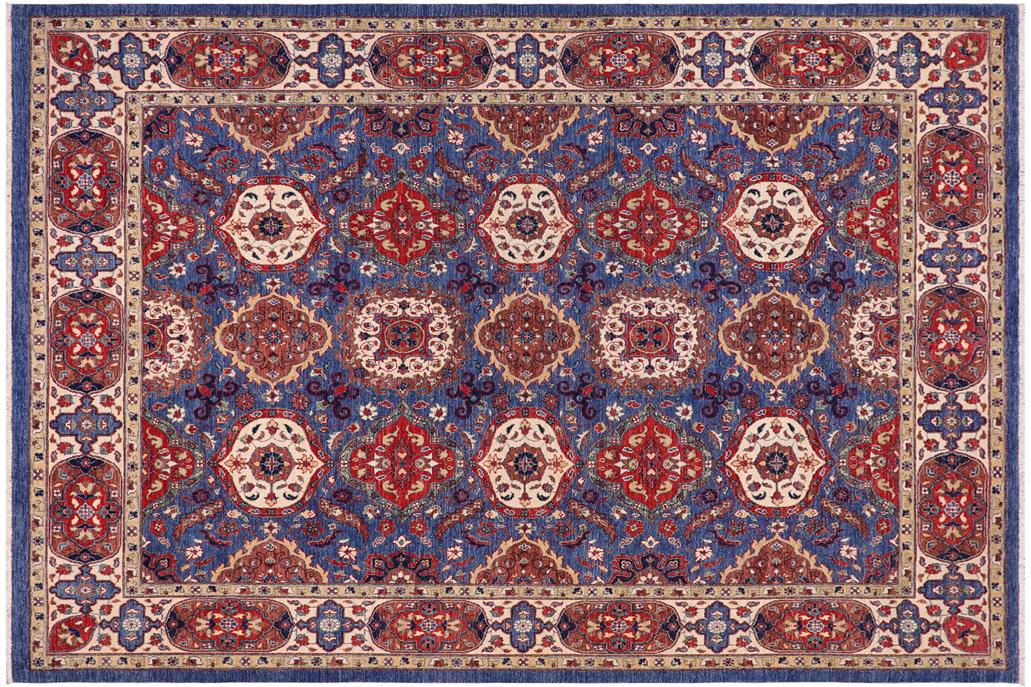 handmade Transitional Kafkaz Chobi Ziegler Blue Ivory Hand Knotted RECTANGLE 100% WOOL area rug 8 x 10