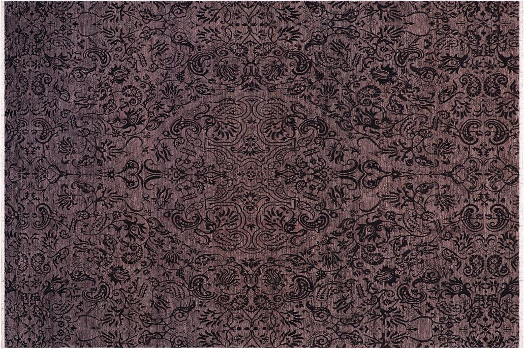 handmade Traditional Kafkaz Chobi Ziegler Charcoal Gray Hand Knotted RECTANGLE WOOL&SILK area rug 9 x 12