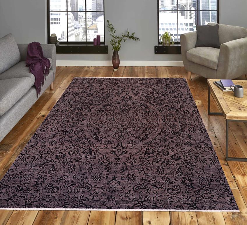 handmade Traditional Kafkaz Chobi Ziegler Charcoal Gray Hand Knotted RECTANGLE WOOL&SILK area rug 9 x 12