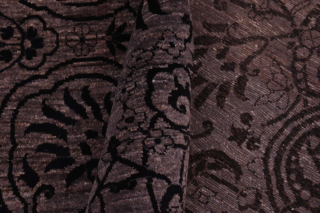 handmade Traditional Kafkaz Chobi Ziegler Charcoal Gray Hand Knotted RECTANGLE WOOL&SILK area rug 9 x 12