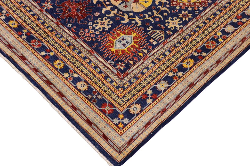 handmade Traditional Kafkaz Chobi Ziegler Blue Beige Hand Knotted RECTANGLE 100% WOOL area rug 9 x 12