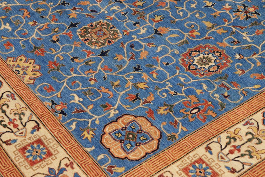 handmade Traditional Kafkaz Chobi Ziegler Blue Beige Hand Knotted RECTANGLE 100% WOOL area rug 9 x 12