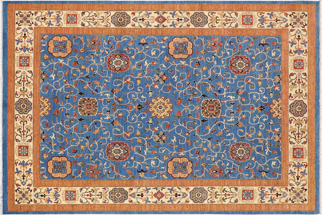 handmade Traditional Kafkaz Chobi Ziegler Blue Beige Hand Knotted RECTANGLE 100% WOOL area rug 9 x 12