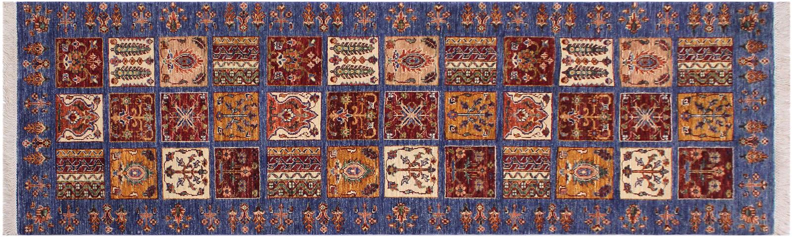 handmade Geometric Khurgeen Blue Red Hand Knotted RUNNER 100% WOOL area rug 3x8