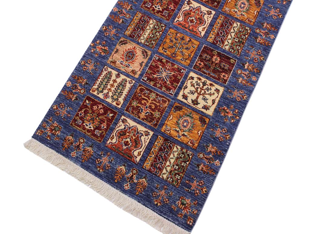 handmade Geometric Khurgeen Blue Red Hand Knotted RUNNER 100% WOOL area rug 3x8
