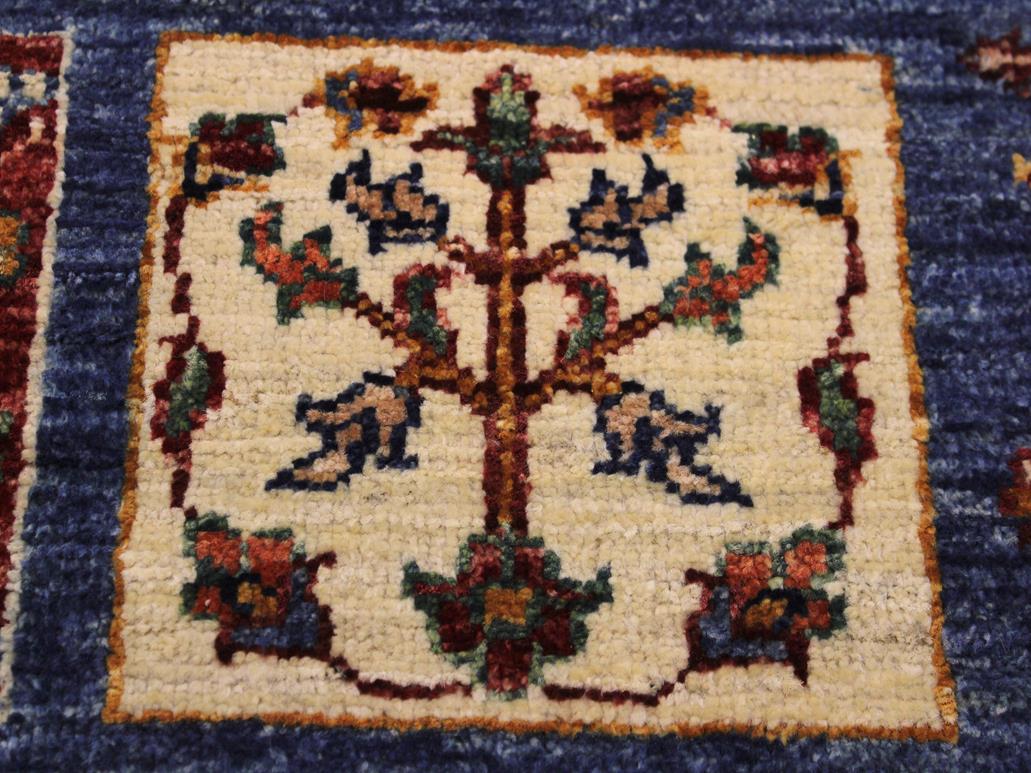 handmade Geometric Khurgeen Blue Red Hand Knotted RUNNER 100% WOOL area rug 3x8