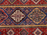 handmade Geometric Khorgeen Red Blue Hand Knotted RECTANGLE 100% WOOL area rug 6x8