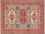 Bohemian Kazak Aaron Lt. Blue/Beige Wool Rug - 4'9'' x 6'7''