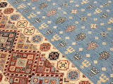 handmade Geometric Khorgeen Blue Beige Hand Knotted RECTANGLE 100% WOOL area rug 5x8
