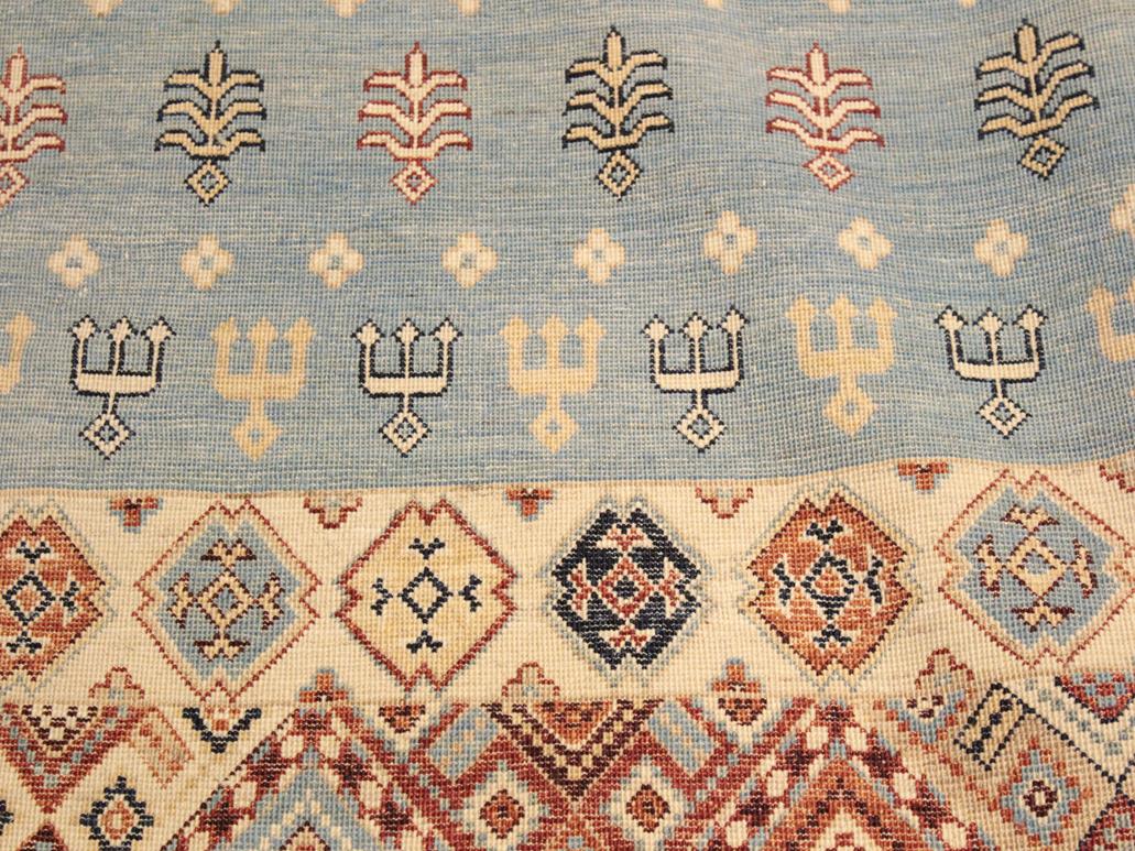 handmade Geometric Khorgeen Blue Beige Hand Knotted RECTANGLE 100% WOOL area rug 5x8