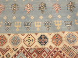 handmade Geometric Khorgeen Blue Beige Hand Knotted RECTANGLE 100% WOOL area rug 5x8