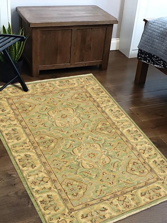 handmade Traditional Kafkaz Chobi Ziegler Lt. Green Ivory Hand Knotted RECTANGLE 100% WOOL area rug 4 x 6