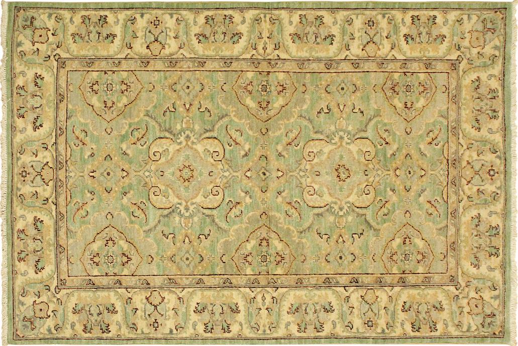 handmade Traditional Kafkaz Chobi Ziegler Lt. Green Ivory Hand Knotted RECTANGLE 100% WOOL area rug 4 x 6