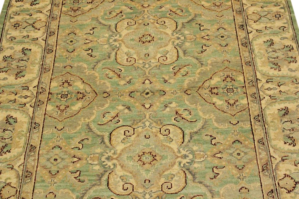 handmade Traditional Kafkaz Chobi Ziegler Lt. Green Ivory Hand Knotted RECTANGLE 100% WOOL area rug 4 x 6