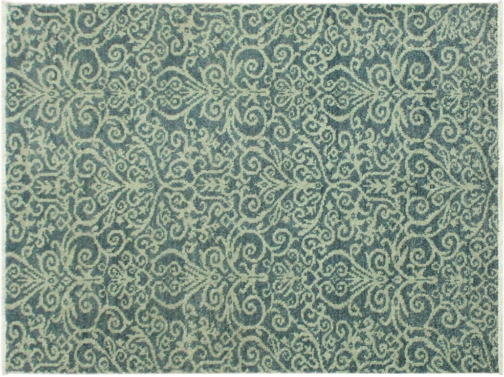 handmade Modern Cryena Green Blue Lt. Green Hand Knotted RECTANGLE WOOL&SILK area rug 4x6