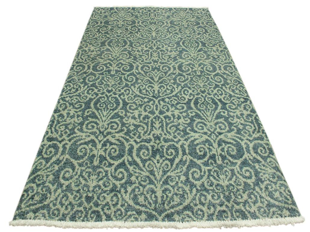 handmade Modern Cryena Green Blue Lt. Green Hand Knotted RECTANGLE WOOL&SILK area rug 4x6