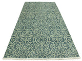 handmade Modern Cryena Green Blue Lt. Green Hand Knotted RECTANGLE WOOL&SILK area rug 4x6