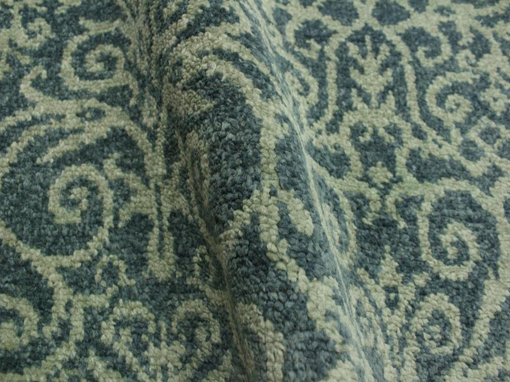 handmade Modern Cryena Green Blue Lt. Green Hand Knotted RECTANGLE WOOL&SILK area rug 4x6