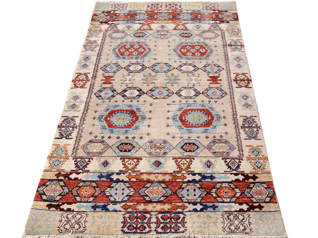 handmade Geometric Khorgeen Tan Rust Hand Knotted RECTANGLE 100% WOOL area rug 4x6