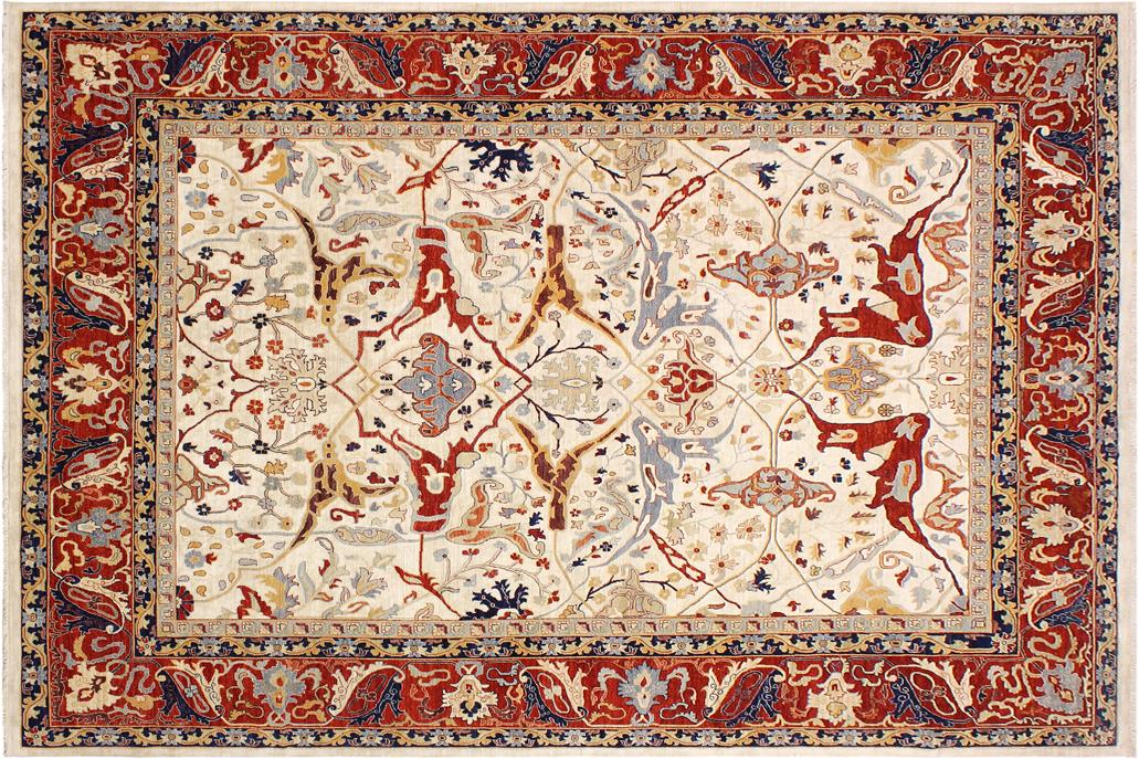 handmade Traditional Kafkaz Chobi Ziegler Ivory Rust Hand Knotted RECTANGLE 100% WOOL area rug 12 x 15