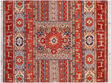 Bohemian Khurgeen Aiko Red/Beige Wool Rug - 4'10'' x 6'5''