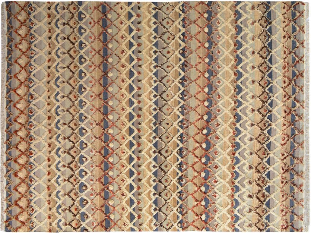 handmade Modern Moroccan Hi Tan Blue Hand Knotted RECTANGLE 100% WOOL area rug 8x10