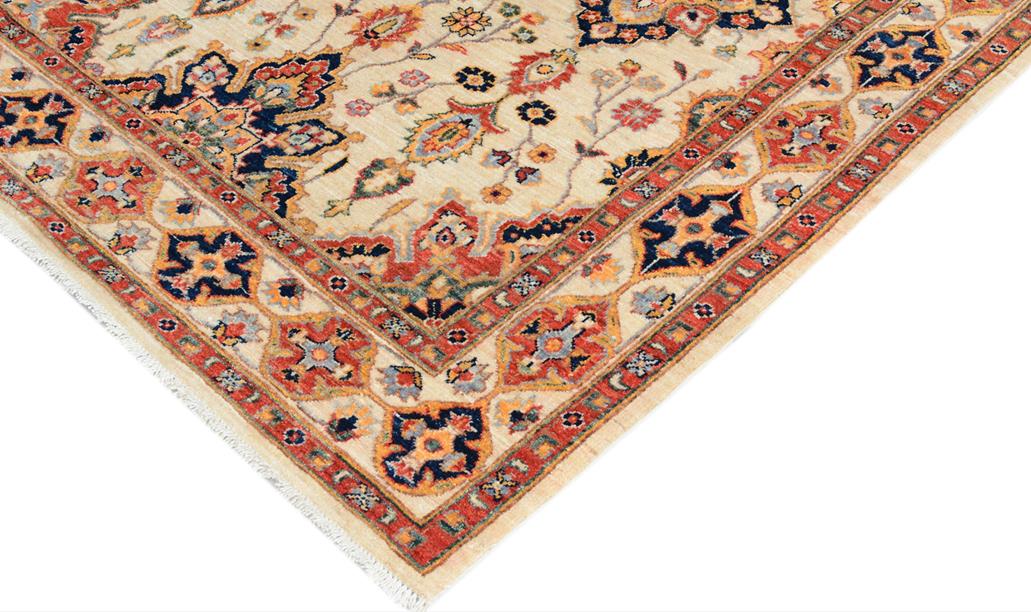 handmade Traditional Kafkaz Chobi Ziegler Ivory Blue Hand Knotted RECTANGLE 100% WOOL area rug 5 x 7
