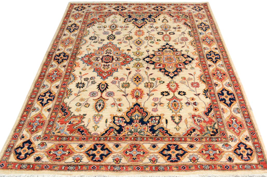 handmade Traditional Kafkaz Chobi Ziegler Ivory Blue Hand Knotted RECTANGLE 100% WOOL area rug 5 x 7