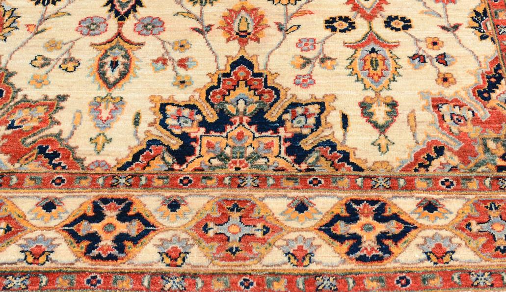 handmade Traditional Kafkaz Chobi Ziegler Ivory Blue Hand Knotted RECTANGLE 100% WOOL area rug 5 x 7