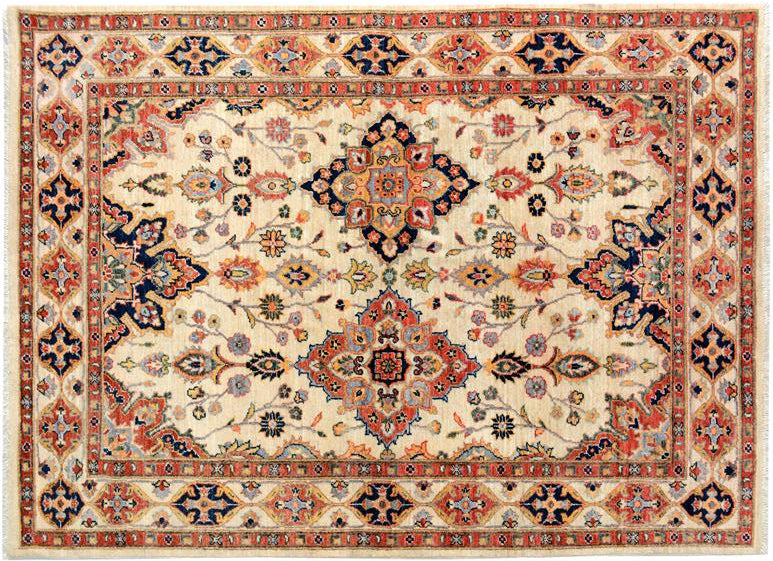 handmade Traditional Kafkaz Chobi Ziegler Ivory Blue Hand Knotted RECTANGLE 100% WOOL area rug 5 x 7